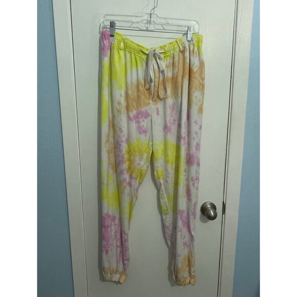 Forever 21 Linen Blend Joggers XL Tie Dye Boho Athleisure Beachy Festival - Picture 1 of 6